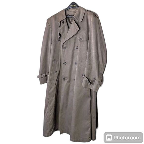 All Weather Cotton Blend Taupe Double Breasted Trench Coat size 42 Reg - Picture 1 of 16